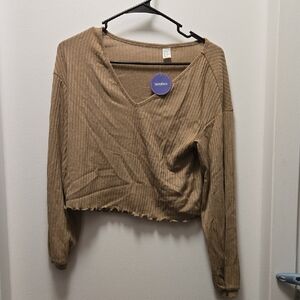 Trendy Tan Ribbed Crop Top